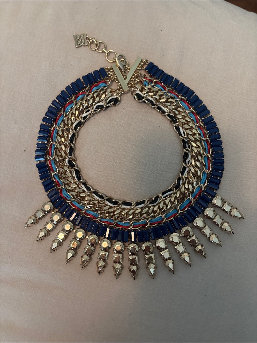 Bcbg Statement Multistrand Collar Necklace - Blue, Gold & White